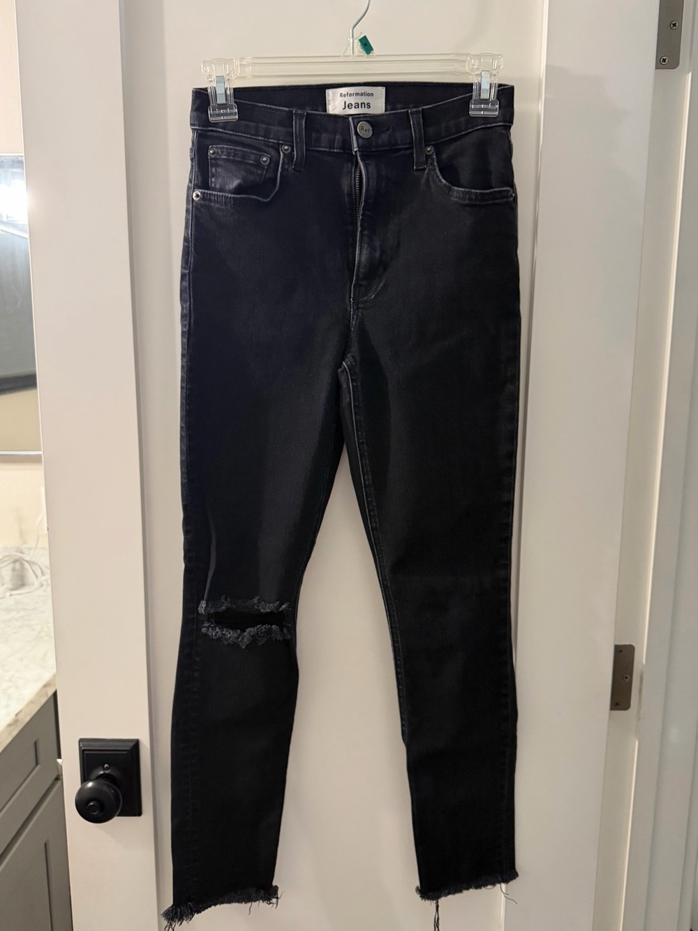 Reformation Black Skinny Men's Jeans with Knee Distress